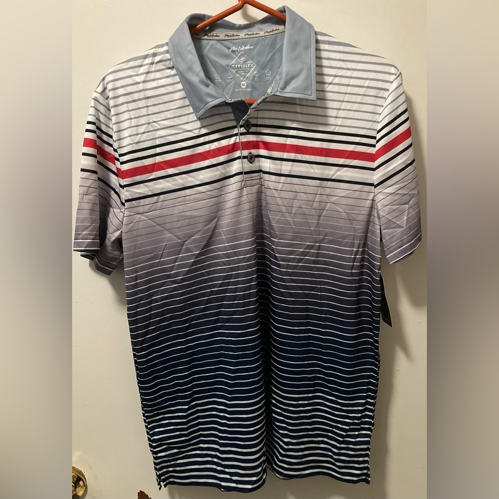 Flag & Anthem Men's Casual Striped Polo Shirt Short Sleeve Red Black Gray Medium